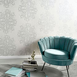 Galerie Wallcoverings Product Code 10154-31 - Elle Decoration Wallpaper Collection - Cream Light Silver Colours - Baroque Damask Design