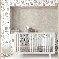 Galerie Wallcoverings Product Code 14801 - Little Explorers 2 Wallpaper Collection - Silver Grey Colours - Bring your walls to life with this friendly wallpaper design. Featuring cute, shy country animals such as foxes, deer and hedgehogs, this unique wallpaper is ideal for sparking their imagination, whether they are babies or older. Suitable for using as a sweet nursery wallpaper, this animal inspired design is available in a three muted colourways, and is ideal for creating a modern and warm feel in your child’s bedroom or playroom.  Design