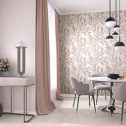 Galerie Wallcoverings Product Code 32203 - Avalon Wallpaper Collection - Off White Copper Colours - Large Leaf Trail Design