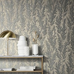 Galerie Wallcoverings Product Code 33209 - Natural Opulence Wallpaper Collection - Platinum Colours - Feathery Tree Design