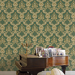 Galerie Wallcoverings Product Code 42505 - Opulence Wallpaper Collection - Green Colours - Luxury Italian Damask Design