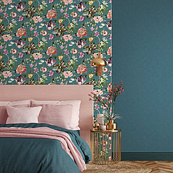 Galerie Wallcoverings Product Code 47462 - Flora Wallpaper Collection - Grey, Blue, Green, Rose Colours - Cherry Blossom Design