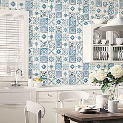 Galerie Wallcoverings Product Code CK36622 - Kitchen Style 3 Wallpaper Collection - Blue White Colours - Retro Tiles Design