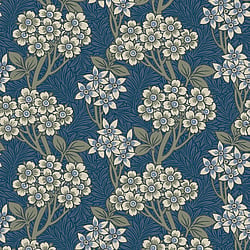 Galerie Wallcoverings Product Code ET12012 - Arts And Crafts Wallpaper Collection - Dark Blue Green White Colours - Floral Vine Design