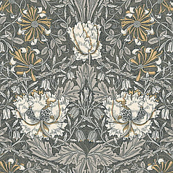 Galerie Wallcoverings Product Code ET12608 - Arts And Crafts Wallpaper Collection - Charcoal Cream Yellow Colours - Ogee Flora Design