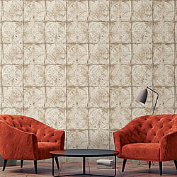 Galerie Wallcoverings Product Code G45375 - Grunge Wallpaper Collection - Cream Brown Colours - Ornate Tile Design