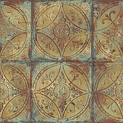 Galerie Wallcoverings Product Code G45376 - Grunge Wallpaper Collection - Gold Blue Colours - Ornate Tile Design