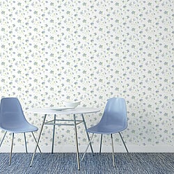 Galerie Wallcoverings Product Code G67864 - Miniatures 2 Wallpaper Collection - Blue Green White Colours - Small Floral Trail Design