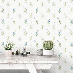 Galerie Wallcoverings Product Code S45206 - Country Cottage Wallpaper Collection - Blue Green Colours - Rose Botanical Motif Design