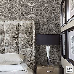 Galerie Wallcoverings Product Code SE20513 - Essentials Wallpaper Collection - Black Cream Gold Colours - Mehndi Damask Design